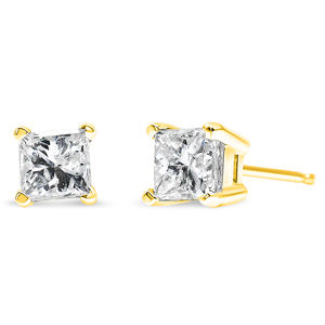 14K Yellow Gold 1/5 Ct Princess Square Near less Diamond Solitaire Stud Earrings